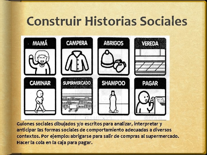 Construir Historias Sociales Guiones sociales dibujados y/o escritos para analizar, interpretar y anticipar las Construir Historias Sociales Guiones sociales dibujados y/o escritos para analizar, interpretar y anticipar las