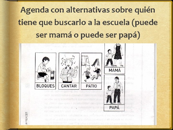 Agenda con alternativas sobre quién tiene que buscarlo a la escuela (puede ser mamá Agenda con alternativas sobre quién tiene que buscarlo a la escuela (puede ser mamá