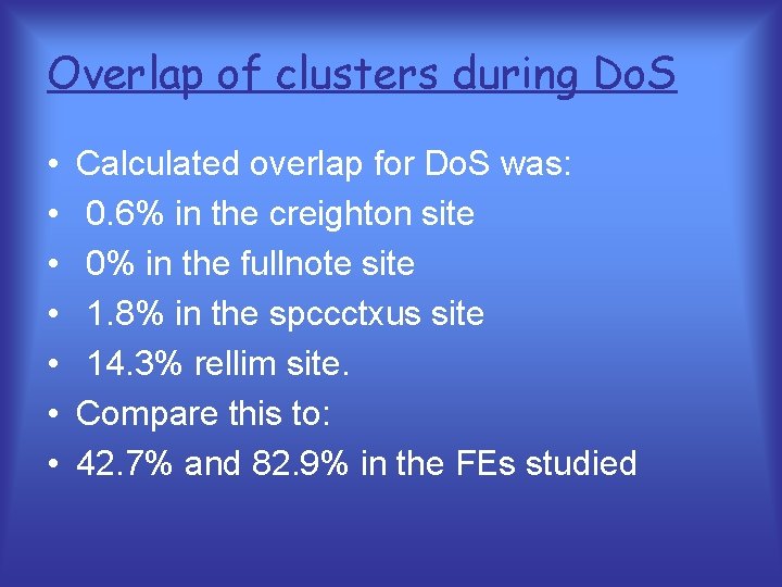 Overlap of clusters during Do. S • • Calculated overlap for Do. S was: