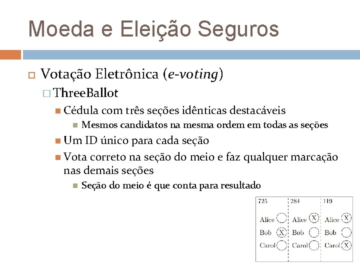 Moeda e Eleição Seguros Votação Eletrônica (e-voting) � Three. Ballot Cédula com três seções