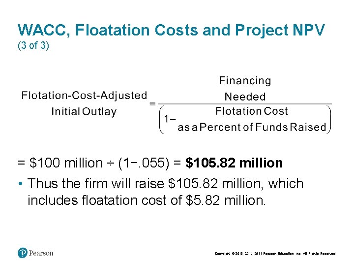 WACC, Floatation Costs and Project NPV (3 of 3) = $100 million ÷ (1−.