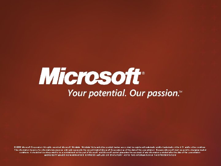 © 2008 Microsoft Corporation. All rights reserved. Microsoft, Windows Vista and other product names