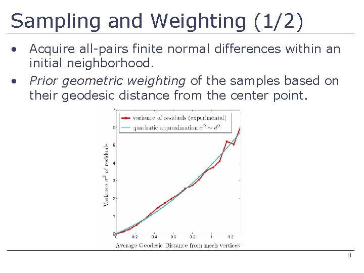 Sampling and Weighting (1/2) • Acquire all-pairs finite normal differences within an initial neighborhood.