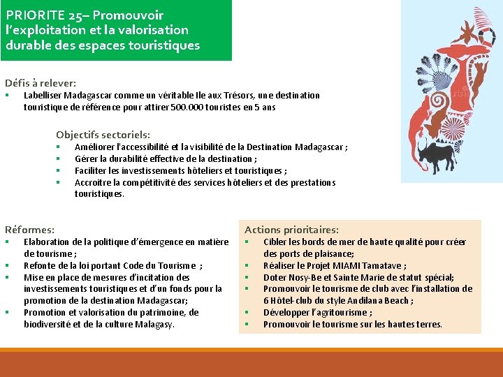 PRIORITE 25– Promouvoir l’exploitation et la valorisation durable des espaces touristiques Défis à PRIORITE 25– Promouvoir l’exploitation et la valorisation durable des espaces touristiques Défis à