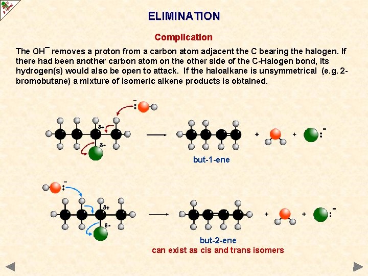 ELIMINATION Complication The OH¯ removes a proton from a carbon atom adjacent the C