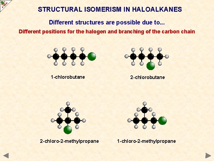 STRUCTURAL ISOMERISM IN HALOALKANES Different structures are possible due to. . . Different positions