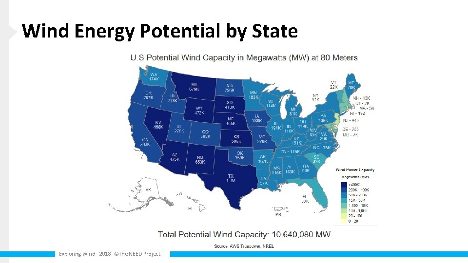 Wind Energy Potential by State Exploring Wind - 2018 ©The NEED Project 