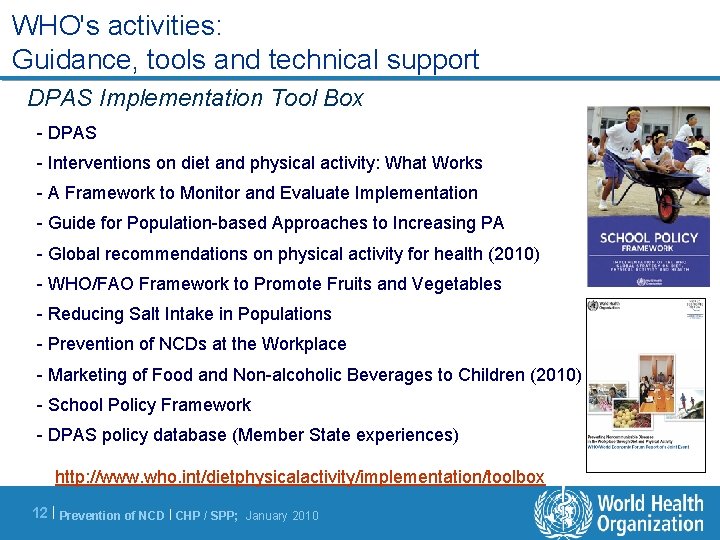 WHO's activities: Guidance, tools and technical support DPAS Implementation Tool Box - DPAS -