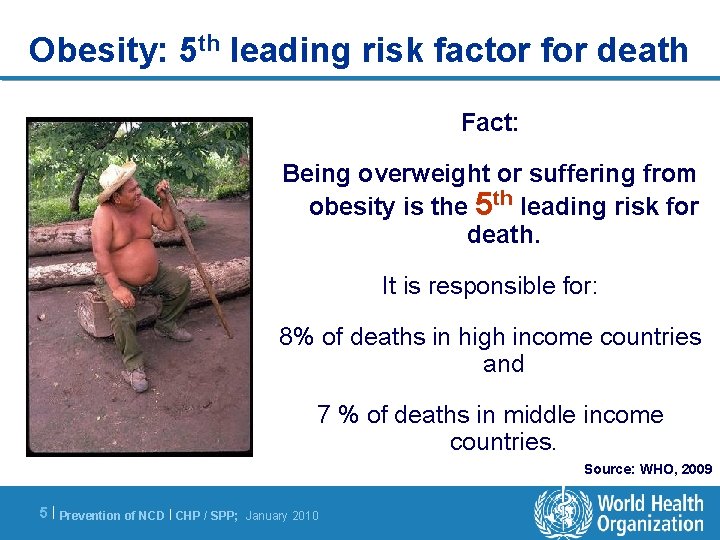 Obesity: 5 th leading risk factor for death Fact: Being overweight or suffering from