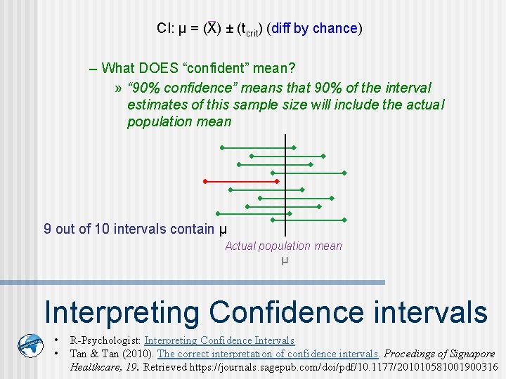 CI: μ = (X) ± (tcrit) (diff by chance) – What DOES “confident” mean?