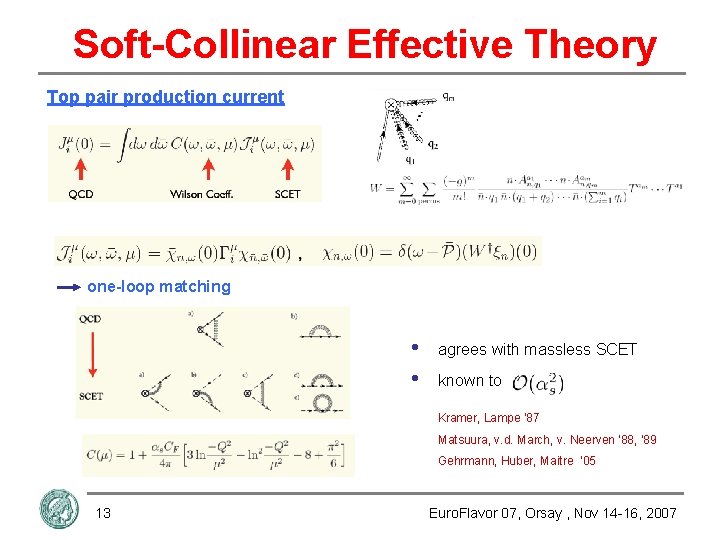 Soft-Collinear Effective Theory Top pair production current one-loop matching • • agrees with massless