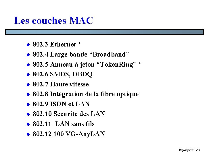 Les couches MAC l l l l l 802. 3 Ethernet * 802. 4 Les couches MAC l l l l l 802. 3 Ethernet * 802. 4