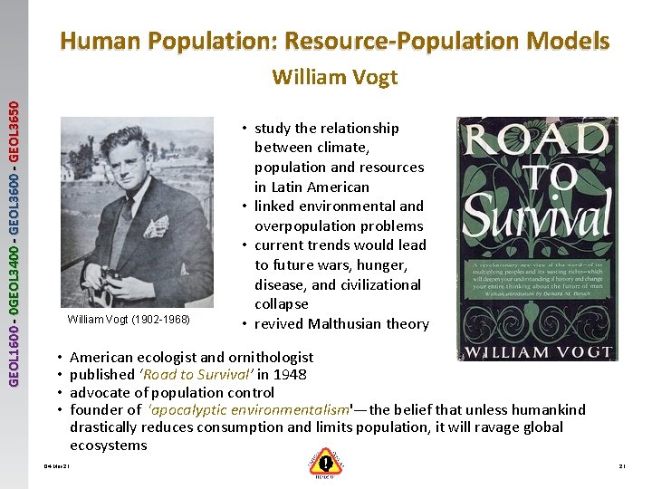 Human Population: Resource-Population Models GEOL 1600 - 0 GEOL 3400 - GEOL 3650 William Human Population: Resource-Population Models GEOL 1600 - 0 GEOL 3400 - GEOL 3650 William