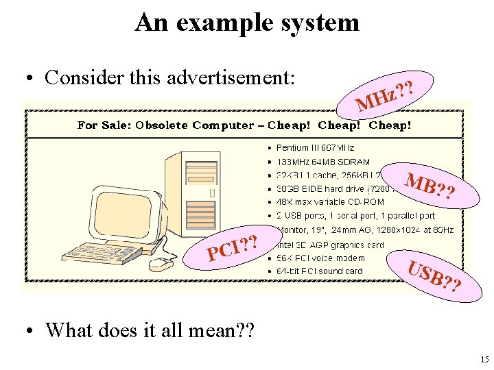 An example system • Consider this advertisement: ? ? z H M MB? ?