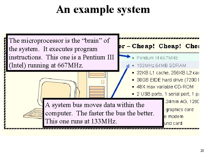 An example system The microprocessor is the “brain” of the system. It executes program