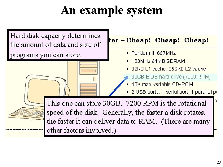 An example system Hard disk capacity determines the amount of data and size of
