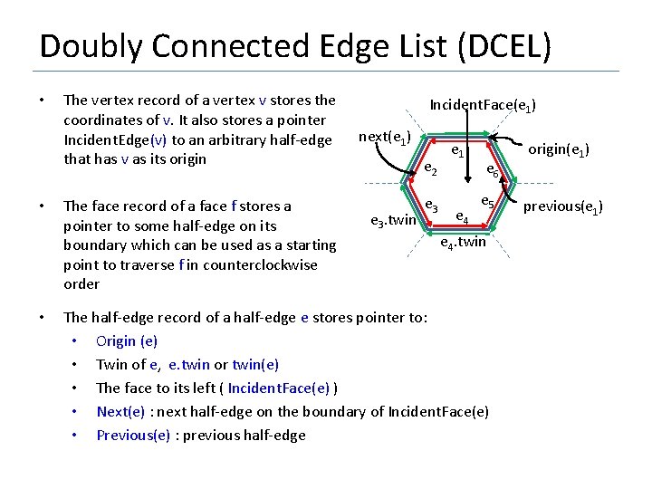 Doubly Connected Edge List (DCEL) • • • The vertex record of a vertex
