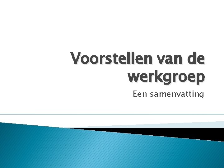 Voorstellen van de werkgroep Een samenvatting 