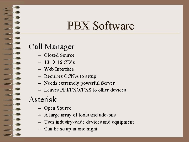 PBX Software Call Manager – – – Closed Source 13 16 CD’s Web Interface