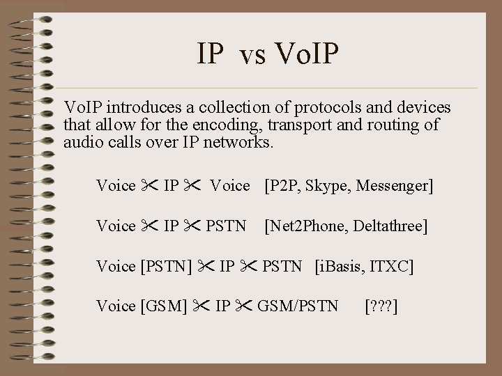 IP vs Vo. IP introduces a collection of protocols and devices that allow for