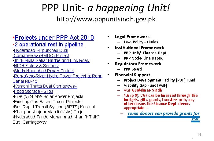 PPP Unit- a happening Unit! http: //www. pppunitsindh. gov. pk • Projects under PPP
