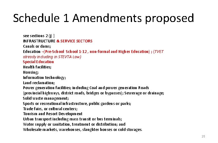 Schedule 1 Amendments proposed see sections 2 (j) ] INFRASTRUCTURE & SERVICE SECTORS Canals