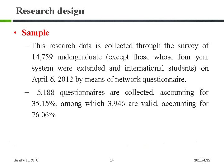Research design • Sample – This research data is collected through the survey of Research design • Sample – This research data is collected through the survey of