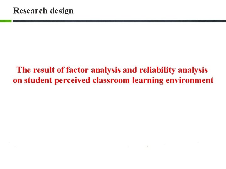 Research design The result of factor analysis and reliability analysis on student perceived classroom Research design The result of factor analysis and reliability analysis on student perceived classroom