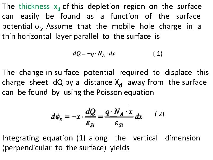 The thickness xd of this depletion region on the surface can easily be found