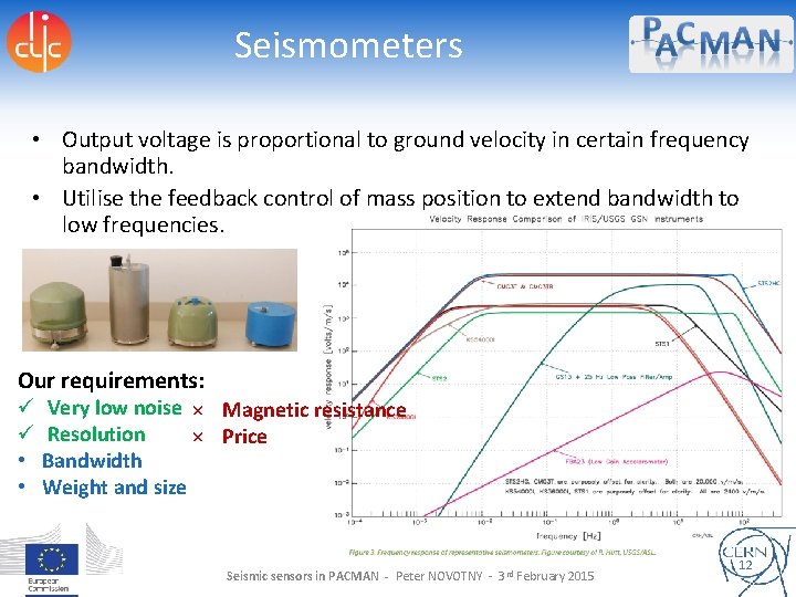 Seismometers • Output voltage is proportional to ground velocity in certain frequency bandwidth. •