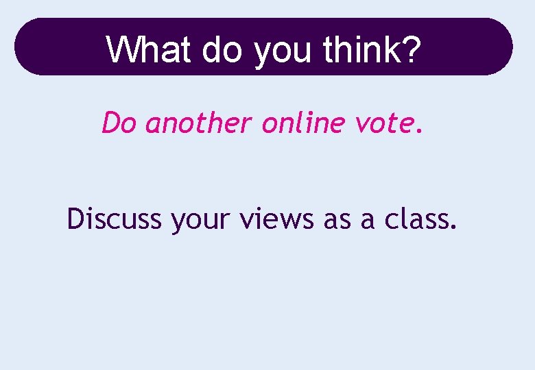 What do you think? Do another online vote. Discuss your views as a class.