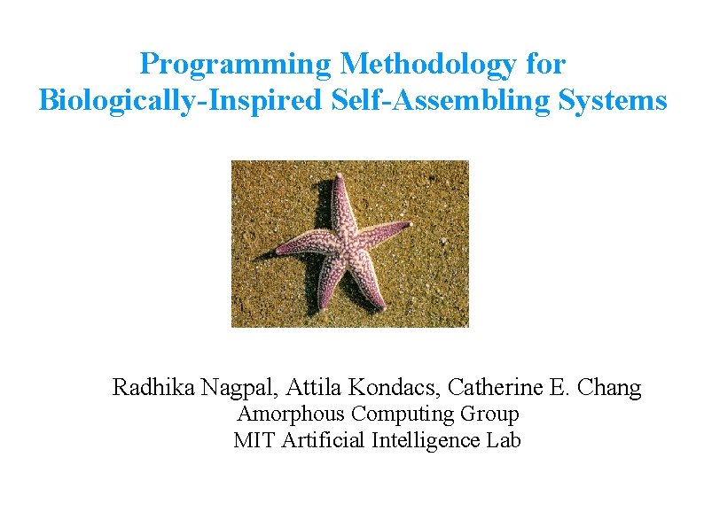 Programming Methodology for Biologically-Inspired Self-Assembling Systems Radhika Nagpal, Attila Kondacs, Catherine E. Chang Amorphous