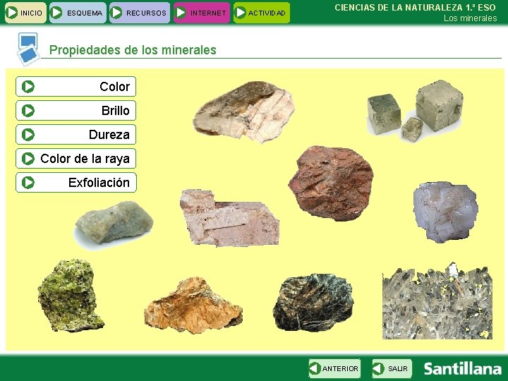 INICIO ESQUEMA RECURSOS INTERNET ACTIVIDAD CIENCIAS DE LA NATURALEZA 1. º ESO Los minerales