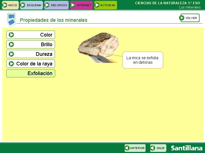 INICIO ESQUEMA RECURSOS INTERNET ACTIVIDAD CIENCIAS DE LA NATURALEZA 1. º ESO Los minerales