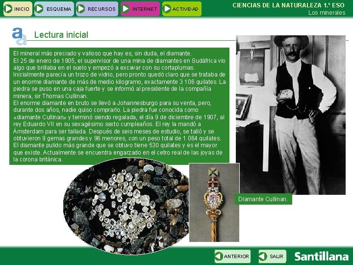 INICIO ESQUEMA RECURSOS INTERNET CIENCIAS DE LA NATURALEZA 1. º ESO Los minerales ACTIVIDAD