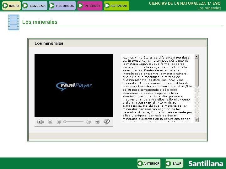 INICIO ESQUEMA RECURSOS INTERNET ACTIVIDAD CIENCIAS DE LA NATURALEZA 1. º ESO Los minerales