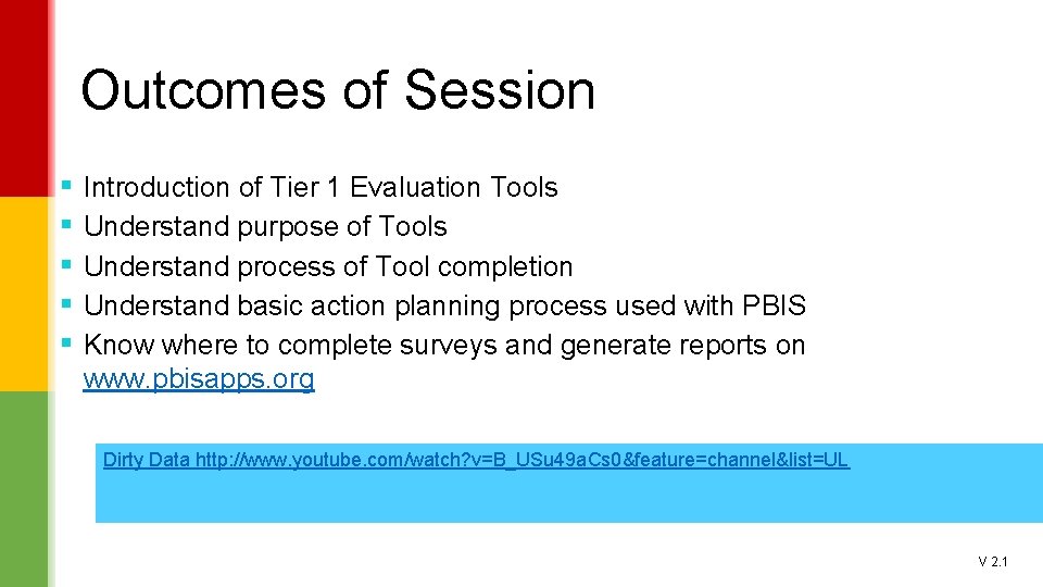Outcomes of Session ▪ Introduction of Tier 1 Evaluation Tools ▪ Understand purpose of