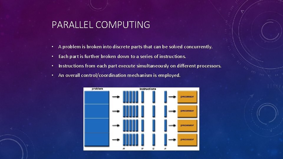 PARALLEL COMPUTING • A problem is broken into discrete parts that can be solved