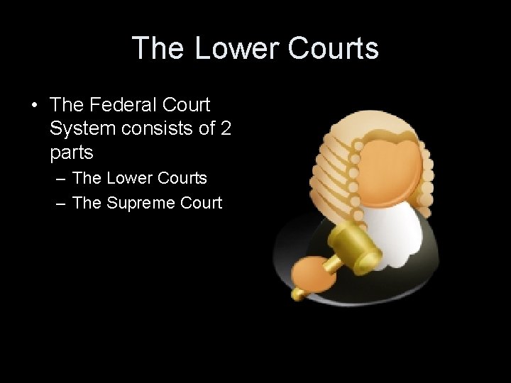 The Lower Courts • The Federal Court System consists of 2 parts – The
