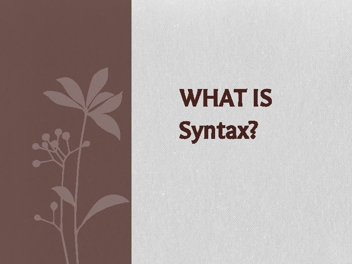 WHAT IS Syntax? 