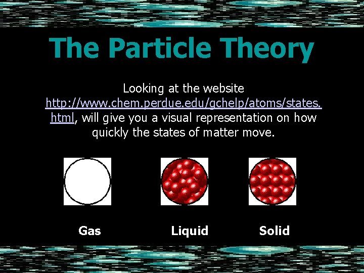 The Particle Theory Looking at the website http: //www. chem. perdue. edu/gchelp/atoms/states. html, will