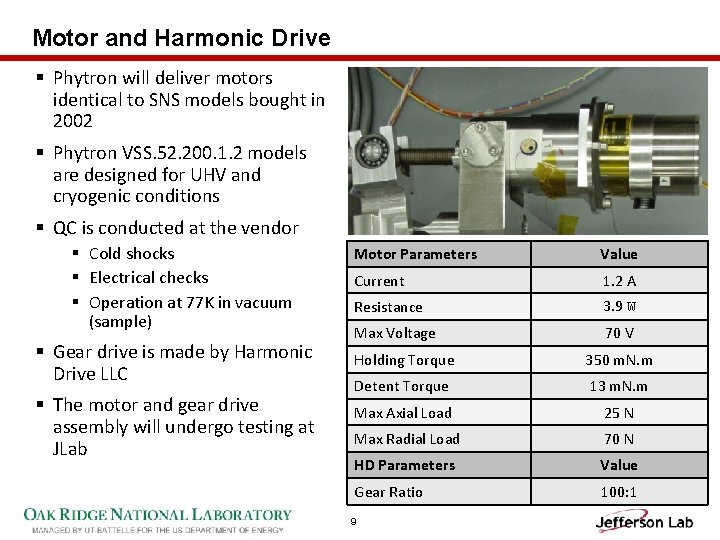 Motor and Harmonic Drive § Phytron will deliver motors identical to SNS models bought