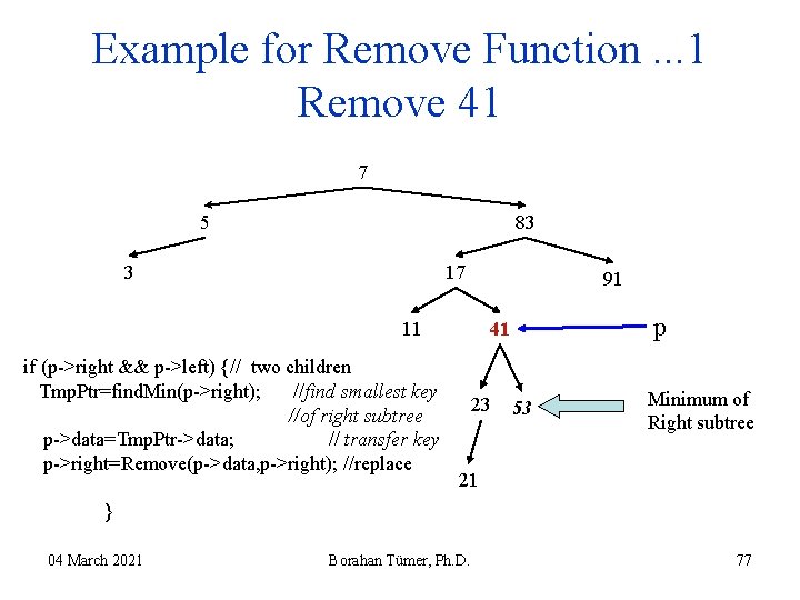 Example for Remove Function. . . 1 Remove 41 7 5 83 3 17 Example for Remove Function. . . 1 Remove 41 7 5 83 3 17