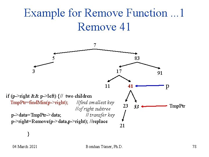 Example for Remove Function. . . 1 Remove 41 7 5 83 3 17 Example for Remove Function. . . 1 Remove 41 7 5 83 3 17