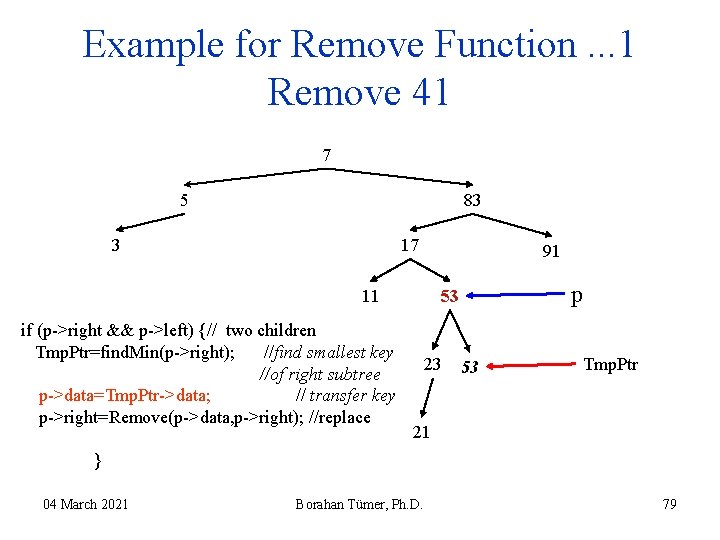 Example for Remove Function. . . 1 Remove 41 7 5 83 3 17 Example for Remove Function. . . 1 Remove 41 7 5 83 3 17