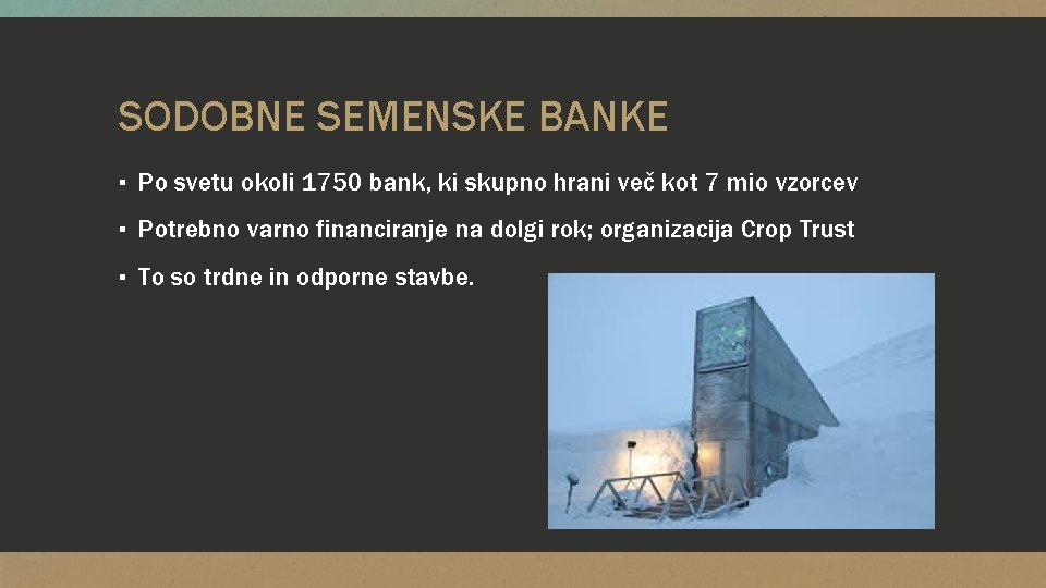 SODOBNE SEMENSKE BANKE ▪ Po svetu okoli 1750 bank, ki skupno hrani več kot