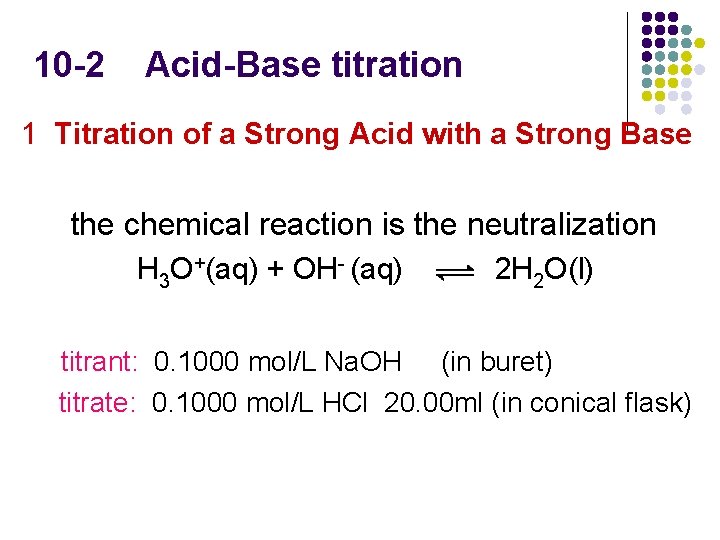 10 -2 Acid-Base titration 1 Titration of a Strong Acid with a Strong Base