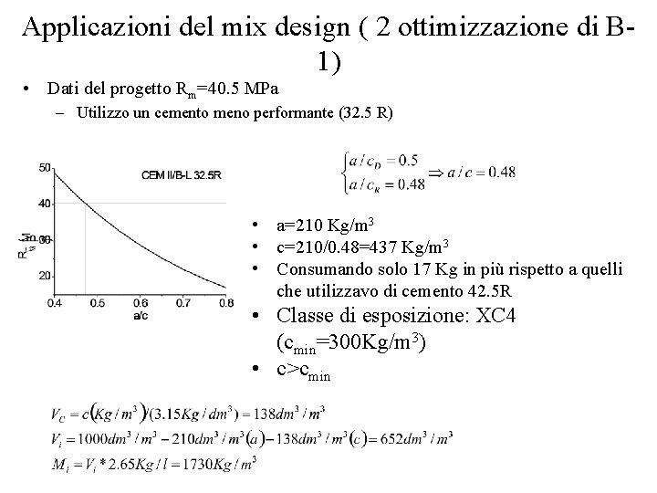 Applicazioni del mix design ( 2 ottimizzazione di B 1) • Dati del progetto