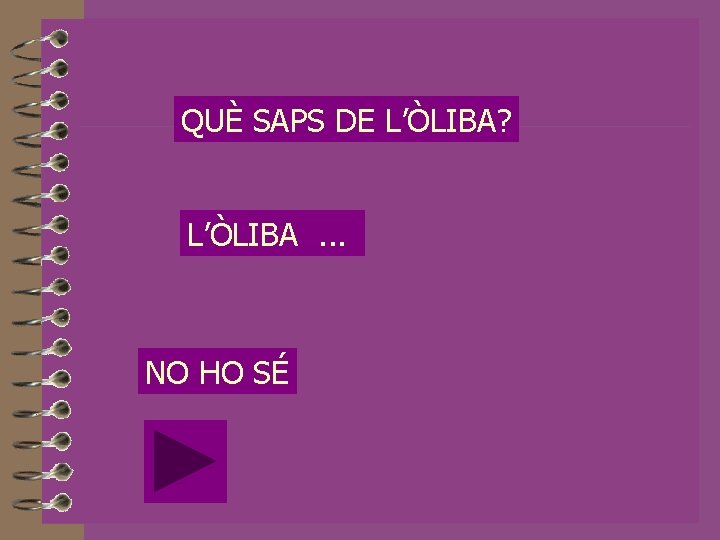 QUÈ SAPS DE L’ÒLIBA? L’ÒLIBA. . . NO HO SÉ 