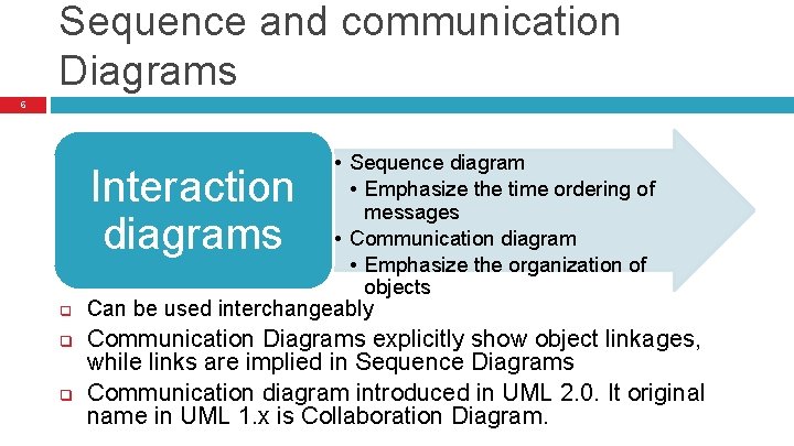 Sequence and communication Diagrams 6 • Sequence diagram • Emphasize the time ordering of